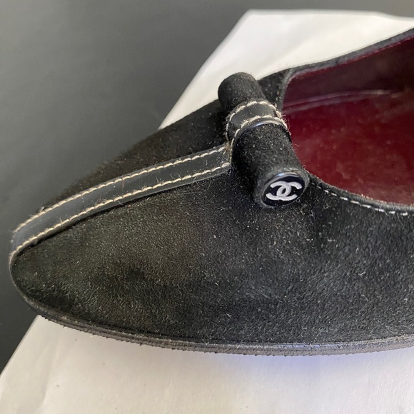 Chanel black suede pumps mules sandals slip-ons 38.5-8.5 heels slides slingback - Picture 9 of 9